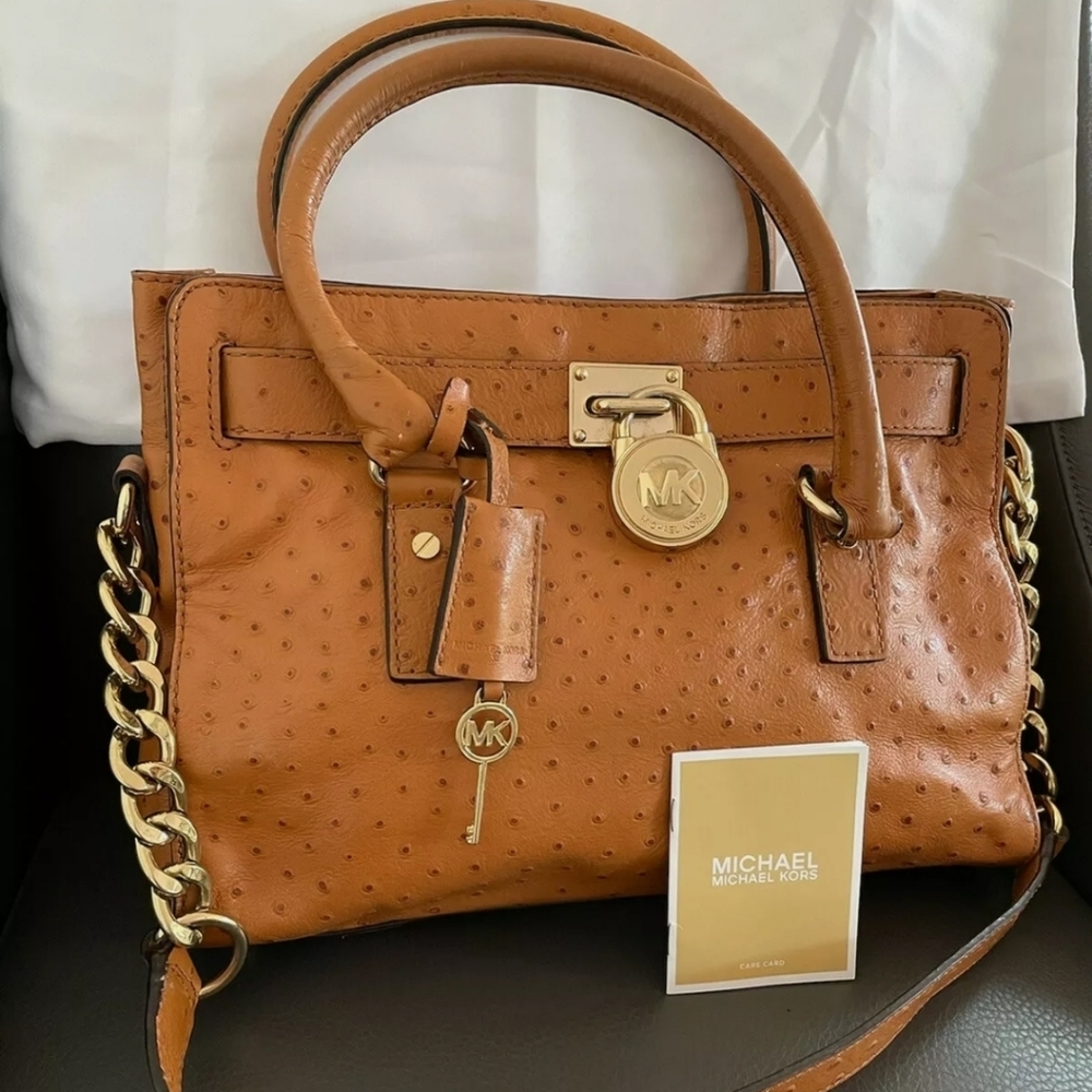 🥳HP🥳Michael Kors Brown Gold Hamilton Leather Tote Bag